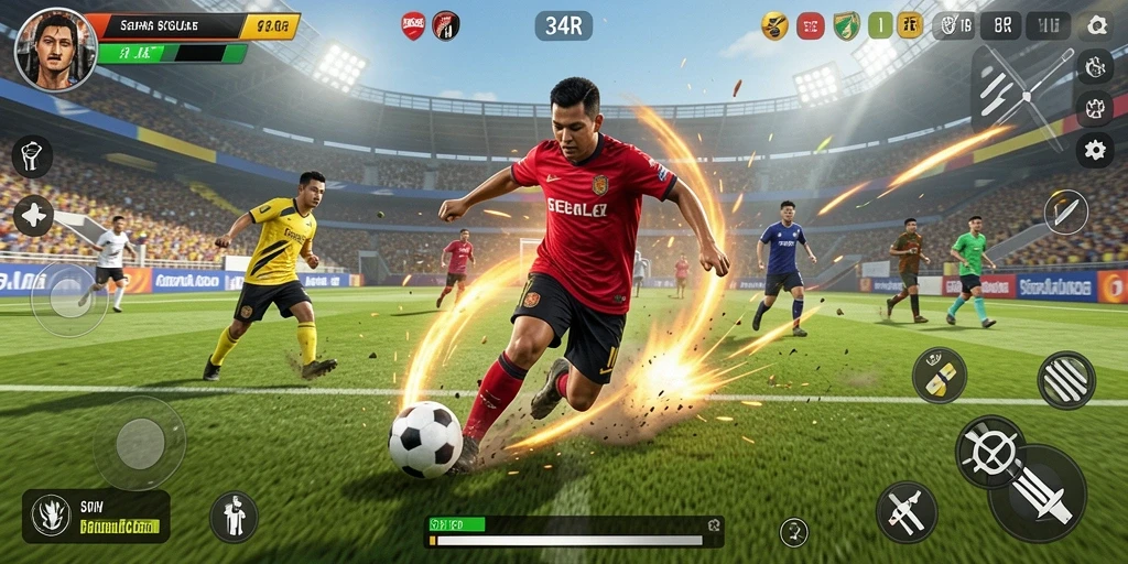 Tampilan menarik gameplay sepak bola di 34R.