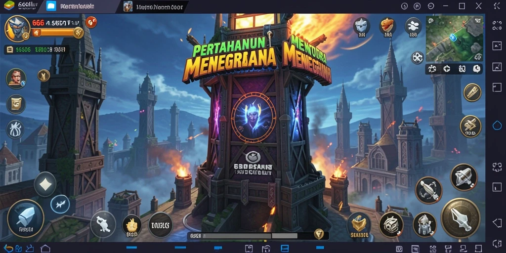 Tampilan gameplay menyenangkan dengan beragam menara dan musuh di 666I.