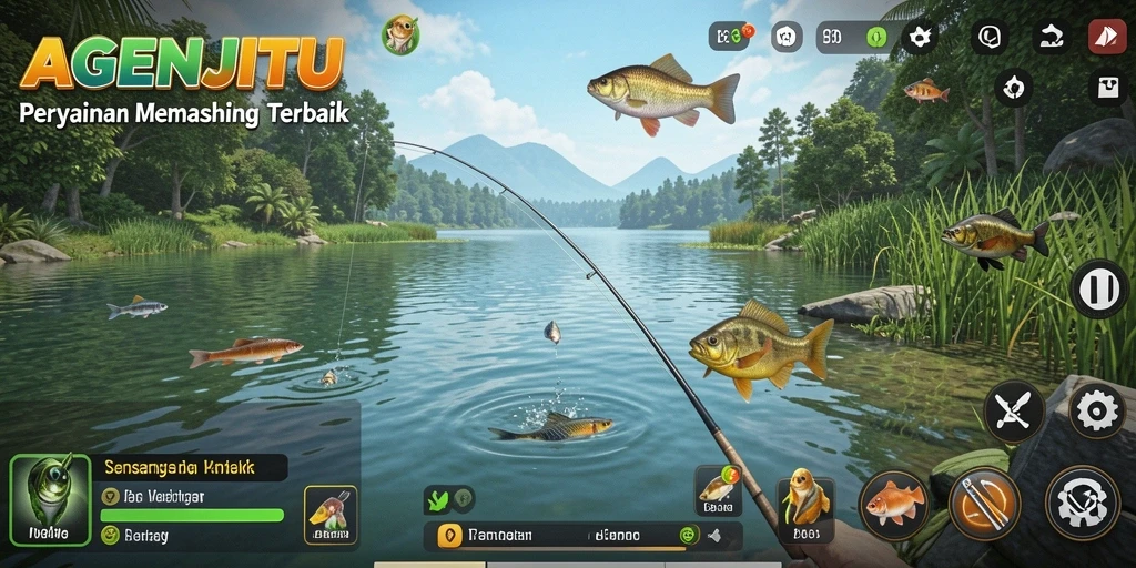 Tampilan gameplay AGENJITU dengan aksi memancing yang menegangkan.