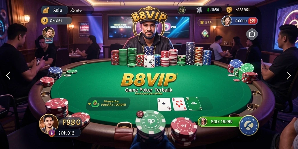 Tampilan gameplay B8VIP saat pertandingan Poker berlangsung.