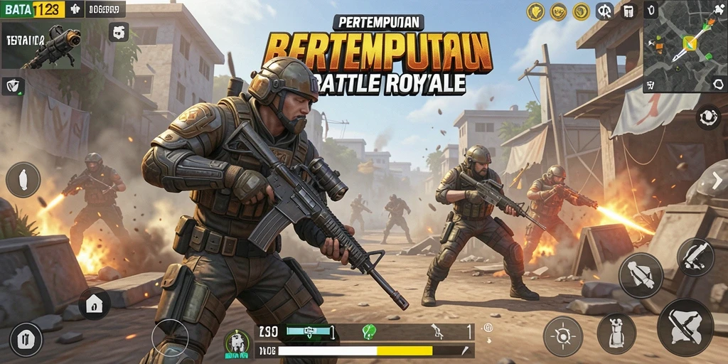 Screenshot utama BATA123 menampilkan momen intens dalam pertempuran Battle Royale.