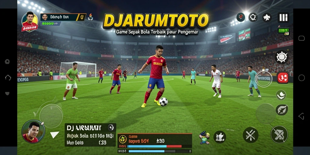 Screenshot gameplay DJARUMTOTO menampilkan aksi mendebarkan di lapangan sepak bola.