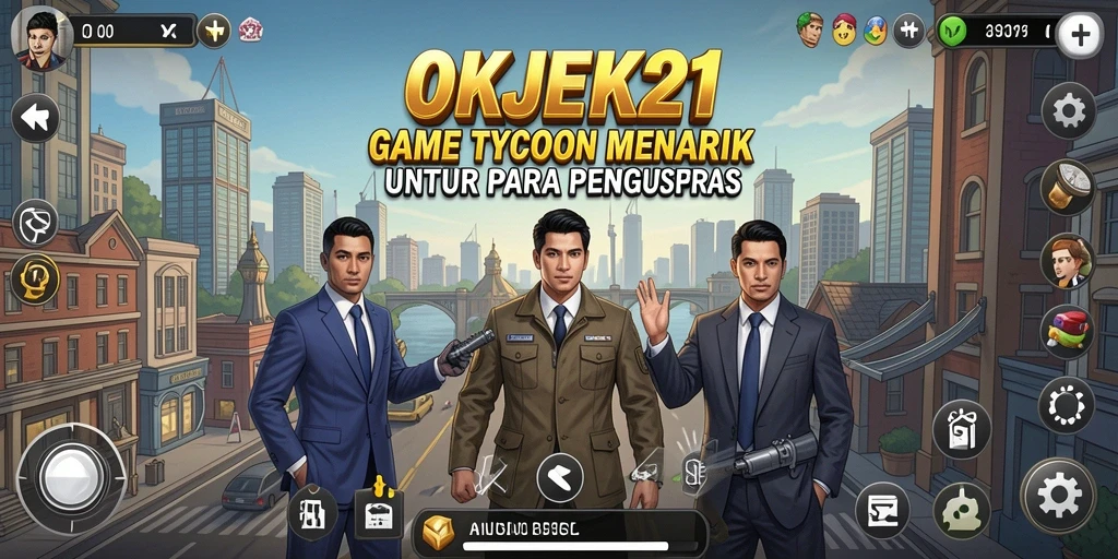 Screenshot utama OKJEK21 menampilkan gameplay tycoon yang seru dan menarik.