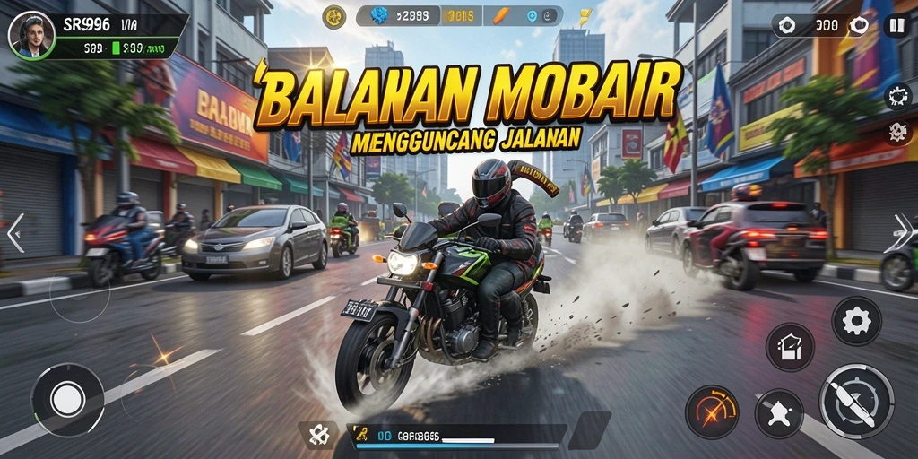 Gameplay menegangkan dalam SR996 saat mengemudikan motor balap.